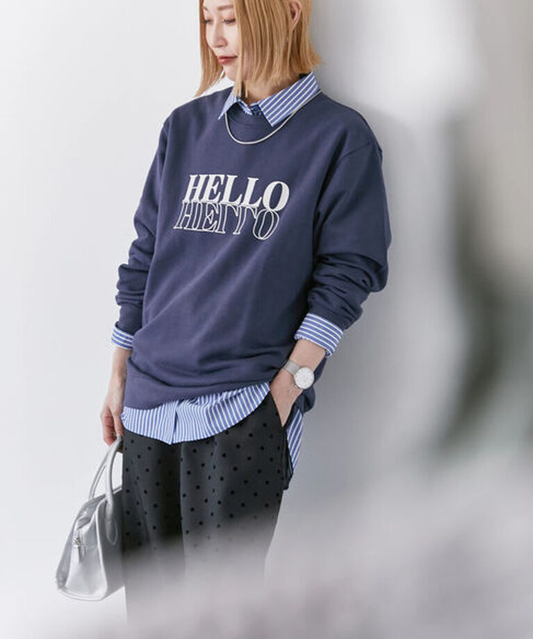 Samansa Mos2 blue「裏毛ロゴスウェット」|Tシャツ・カットソー|
