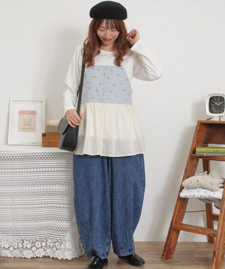 Samansa Mos2「バイカラー花刺繍ビスチェ」|シャツ・ブラウス|