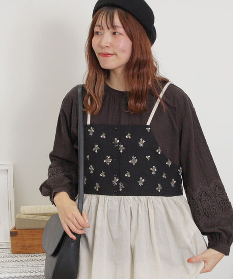 Samansa Mos2「バイカラー花刺繍ビスチェ」|シャツ・ブラウス|