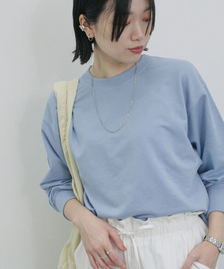 Samansa Mos2 blue「ミニ裏毛アソートプリントプルオーバー」|Tシャツ・カットソー|