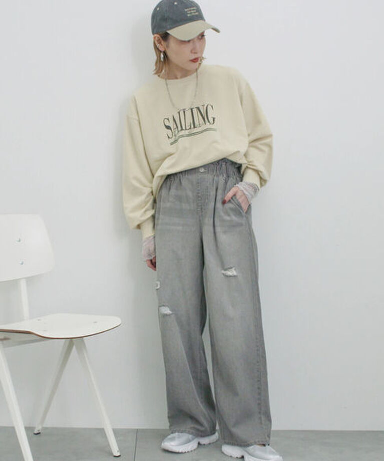 Samansa Mos2 blue「ミニ裏毛アソートプリントプルオーバー」|Tシャツ・カットソー|