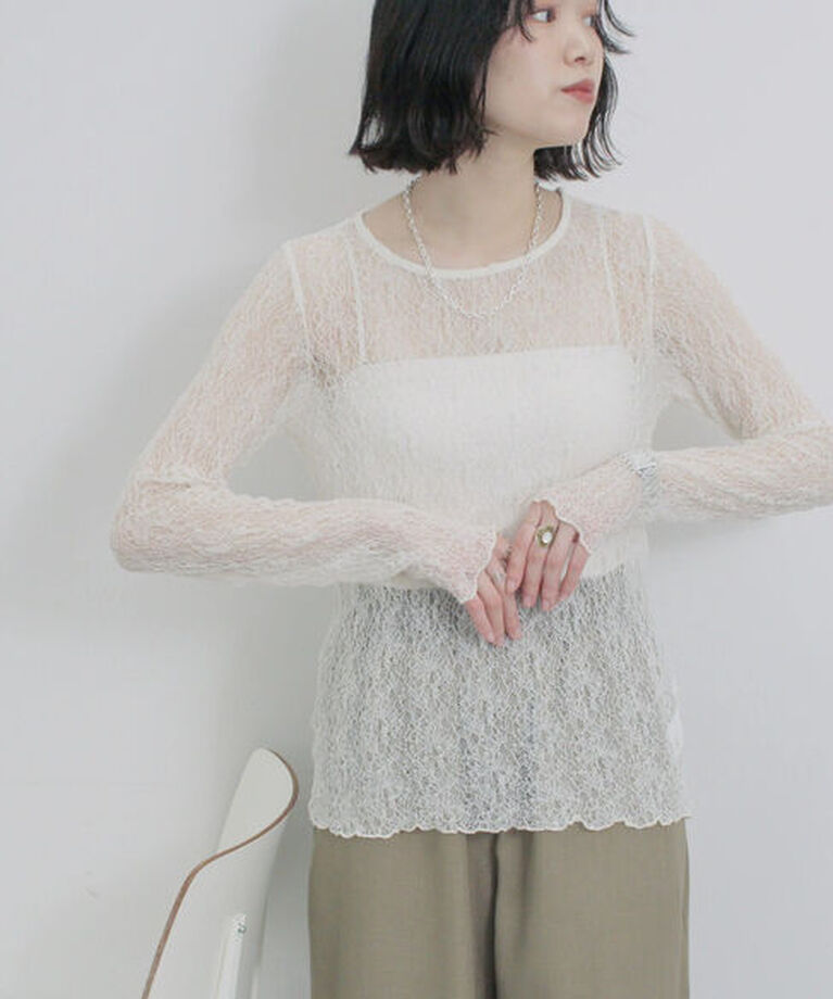 Samansa Mos2 blue「シアーレースロンT」|Tシャツ・カットソー|