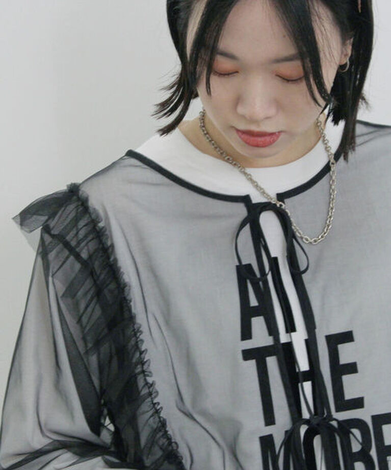 Samansa Mos2 blue「2wayラメチュールフリルプルオーバー」|Tシャツ・カットソー|
