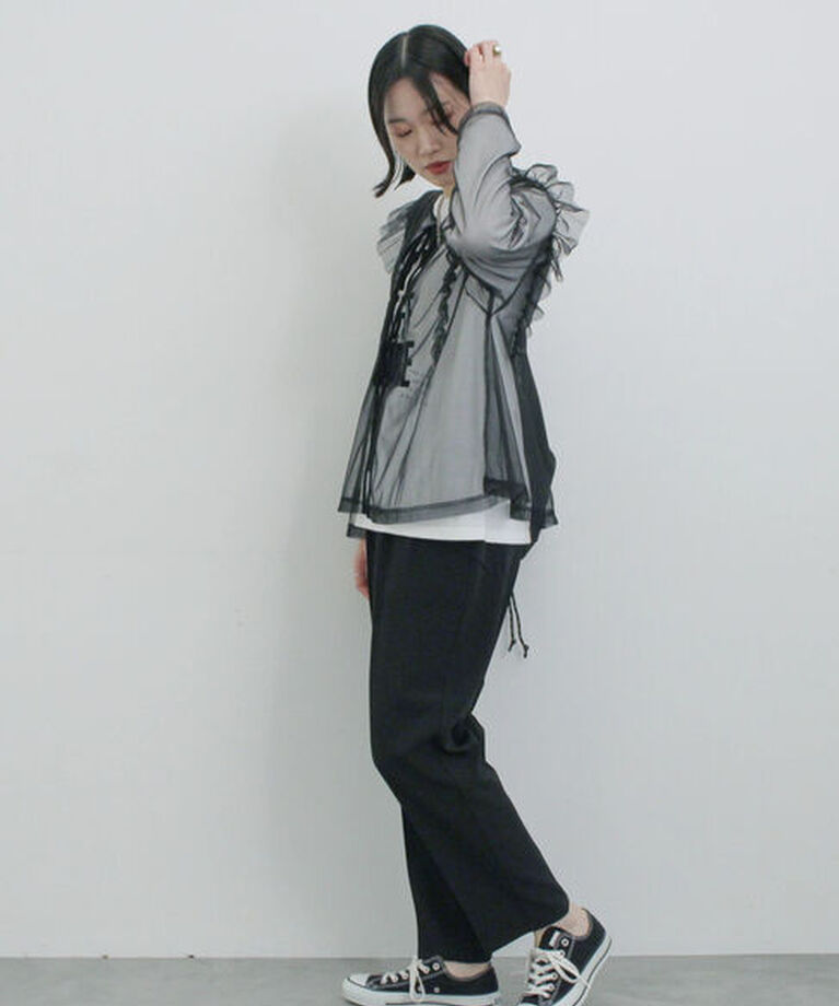 Samansa Mos2 blue「2wayラメチュールフリルプルオーバー」|Tシャツ・カットソー|