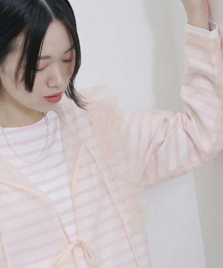 Samansa Mos2 blue「2wayラメチュールフリルプルオーバー」|Tシャツ・カットソー|