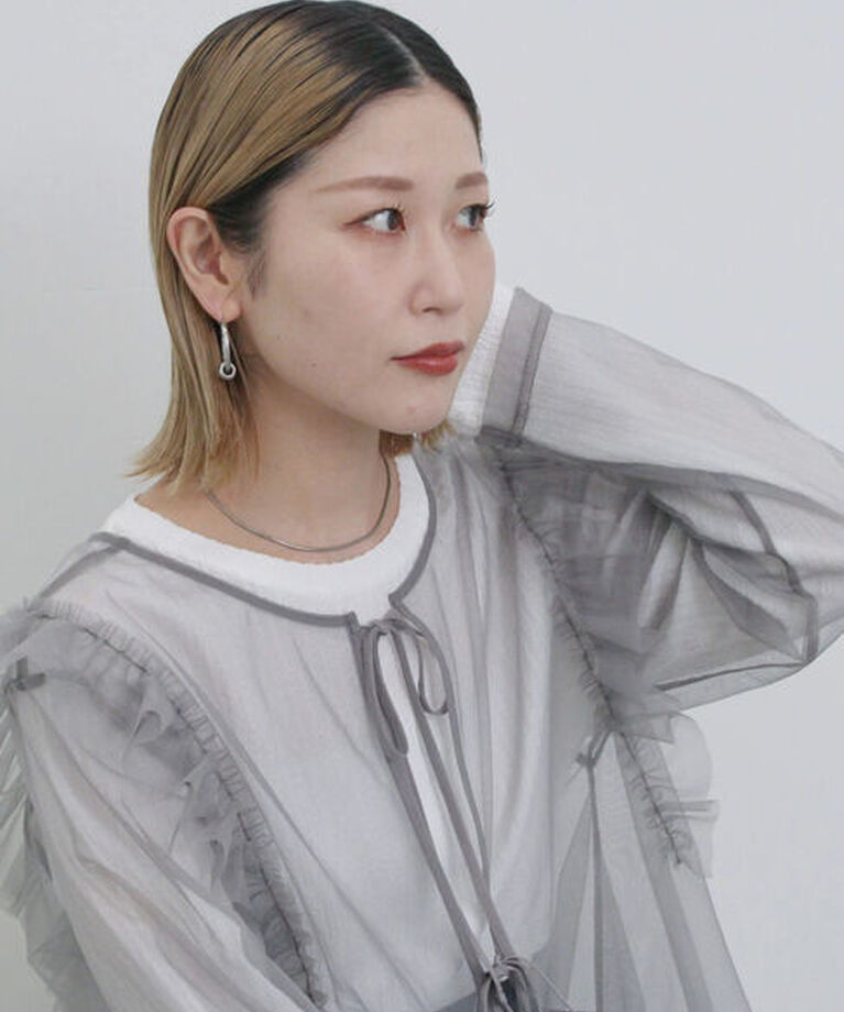 Samansa Mos2 blue「2wayラメチュールフリルプルオーバー」|Tシャツ・カットソー|