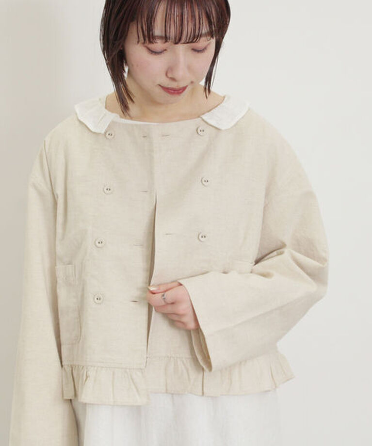 Samansa Mos2「綿麻裾フリルダブルボタンショートジャケット」|その他|