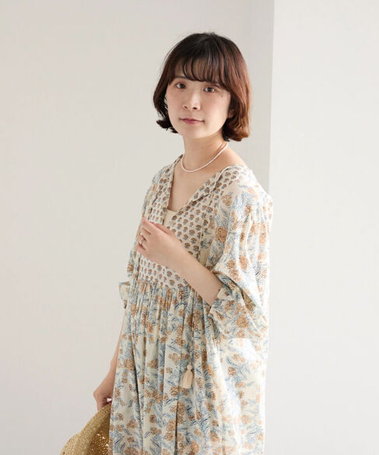Samansa Mos2 blue「【Made in India】花柄ワンピース」|ワンピース|
