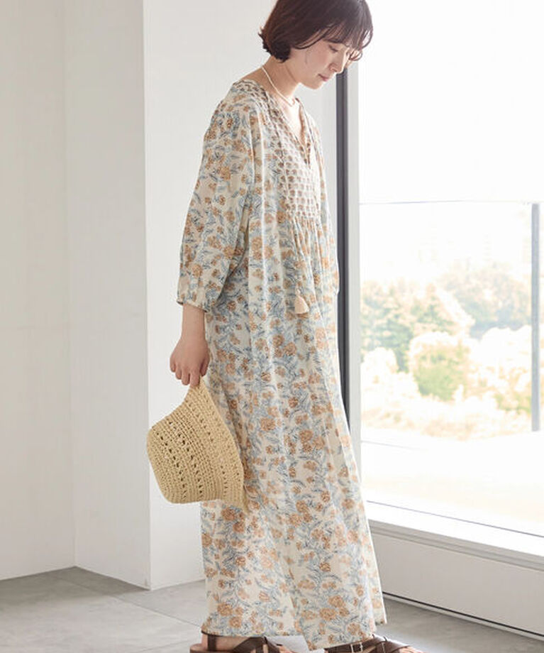 Samansa Mos2 blue「【Made in India】花柄ワンピース」|ワンピース|