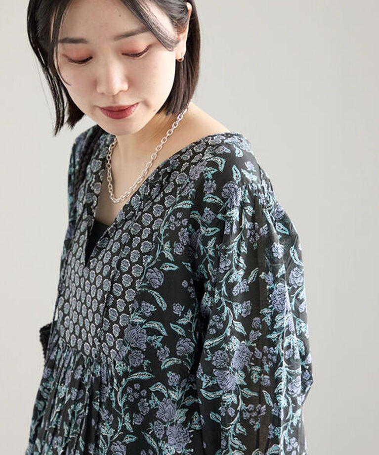 Samansa Mos2 blue「【Made in India】花柄ワンピース」|ワンピース|