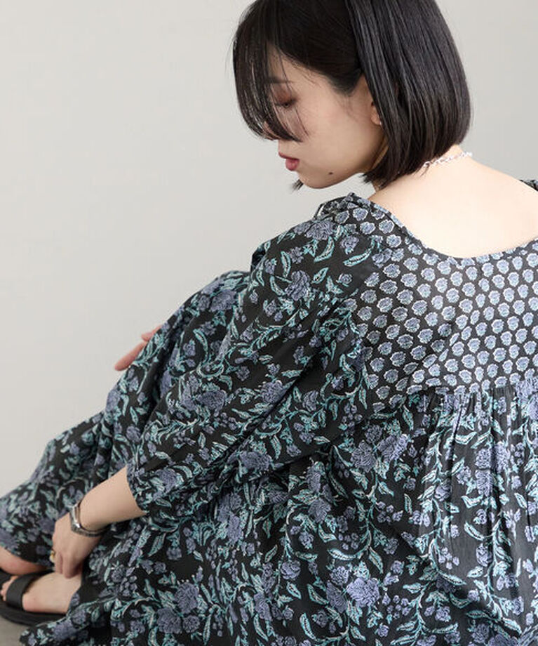 Samansa Mos2 blue「【Made in India】花柄ワンピース」|ワンピース|