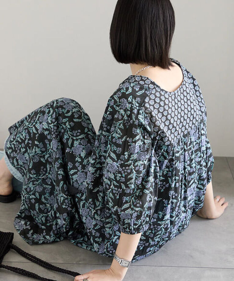 Samansa Mos2 blue「【Made in India】花柄ワンピース」|ワンピース|