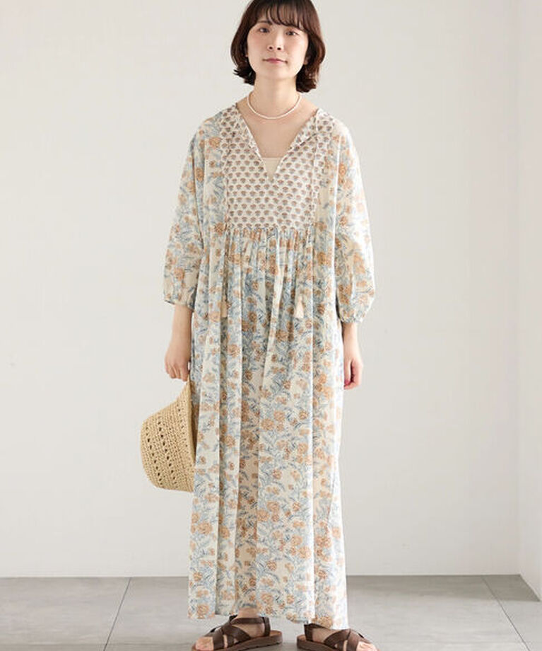 Samansa Mos2 blue「【Made in India】花柄ワンピース」|ワンピース|