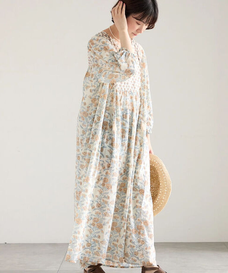 Samansa Mos2 blue「【Made in India】花柄ワンピース」|ワンピース|