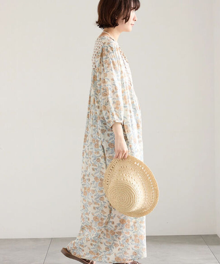 Samansa Mos2 blue「【Made in India】花柄ワンピース」|ワンピース|