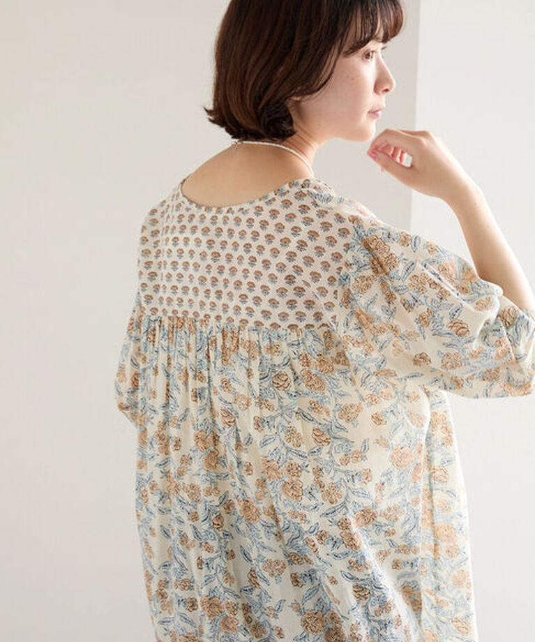 Samansa Mos2 blue「【Made in India】花柄ワンピース」|ワンピース|