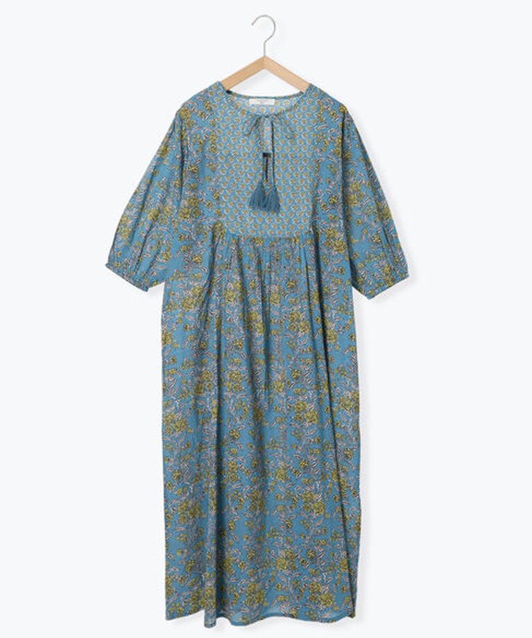 Samansa Mos2 blue「【Made in India】花柄ワンピース」|ワンピース|