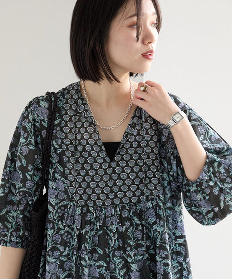 Samansa Mos2 blue「【Made in India】花柄ワンピース」|ワンピース|