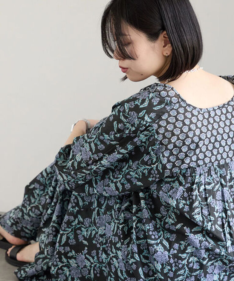 Samansa Mos2 blue「【Made in India】花柄ワンピース」|ワンピース|