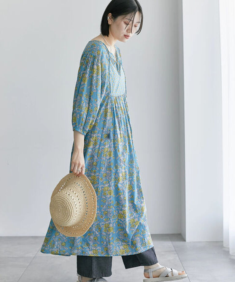 Samansa Mos2 blue「【Made in India】花柄ワンピース」|ワンピース|