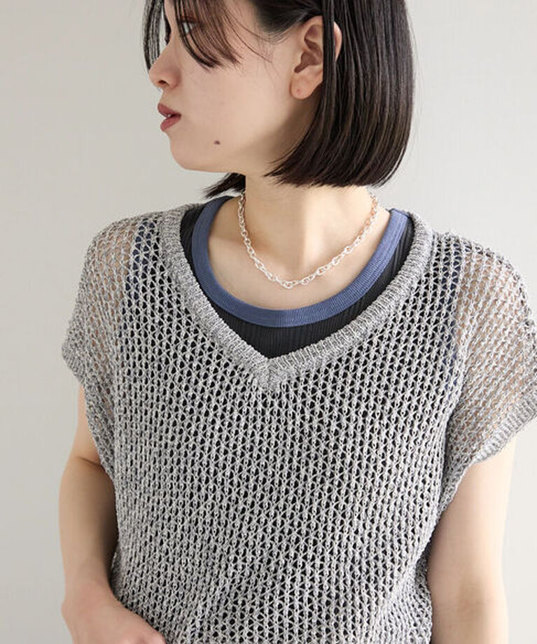 Samansa Mos2 blue「衿袖配色リブタンク」|Tシャツ・カットソー|