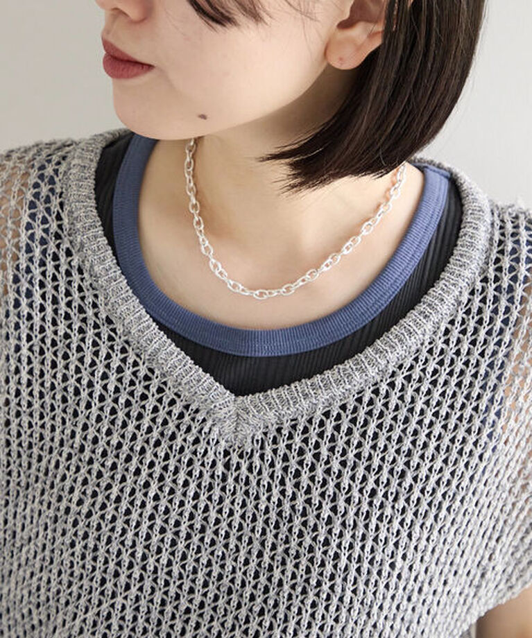 Samansa Mos2 blue「衿袖配色リブタンク」|Tシャツ・カットソー|