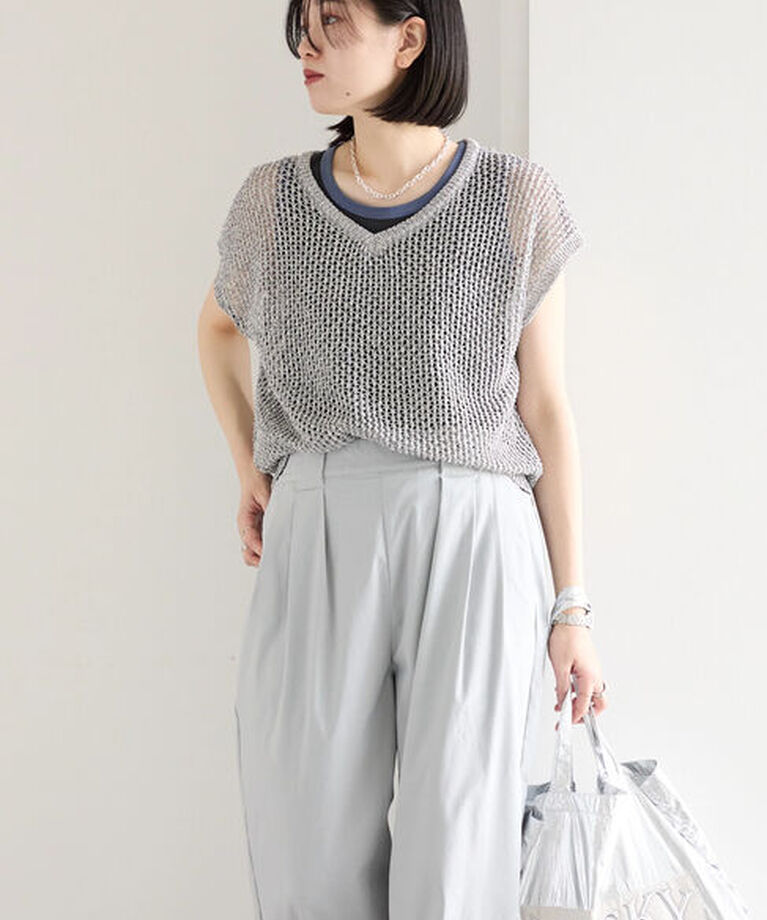 Samansa Mos2 blue「衿袖配色リブタンク」|Tシャツ・カットソー|