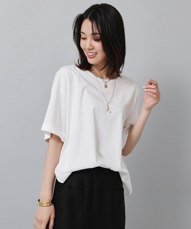 UNTITLED「【コットン／ゆったりデザイン／ドライタッチ】Tシャツ型プルオーバー」|Tシャツ・カットソー|ﾎﾜｲﾄ(001)