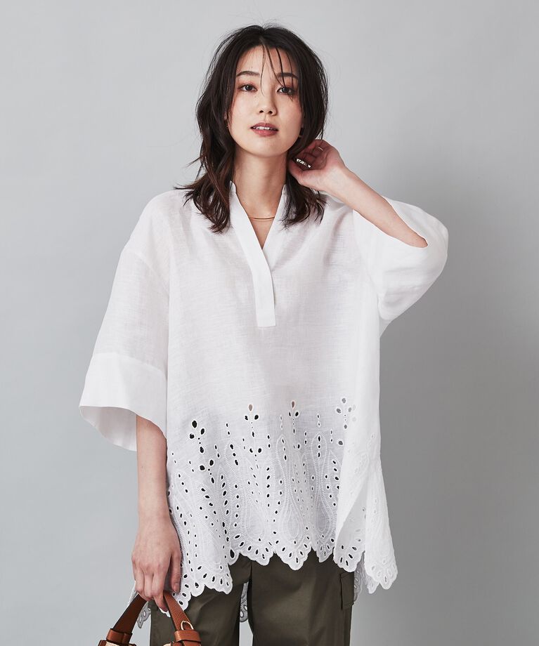 UNTITLED「【麻100／洗える／刺繍】アイレットリネン ブラウス」|シャツ・ブラウス|