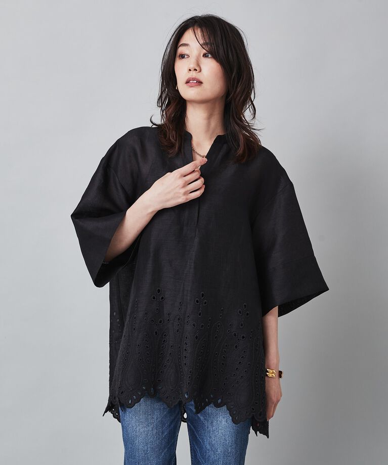 UNTITLED「【麻100／洗える／刺繍】アイレットリネン ブラウス」|シャツ・ブラウス|ﾌﾞﾗｯｸ(019)