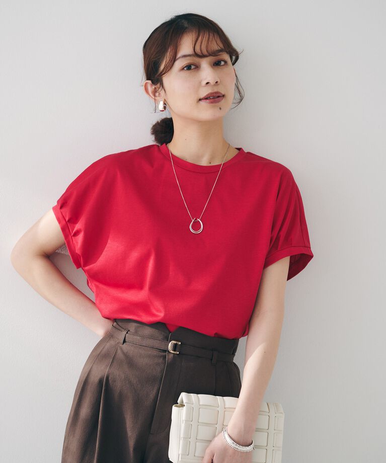 UNTITLED「【体型カバー/洗える】スリーブミニタックプルオーバー」|Tシャツ・カットソー|レッド(062)
