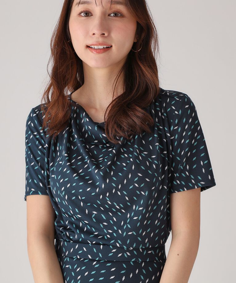 COUP DE CHANCE「【洗える／日本製／セットアップ可／一枚着／ジャケットイン】ジオメトリック柄カットソー」|Tシャツ・カットソー|ネイビー(194)