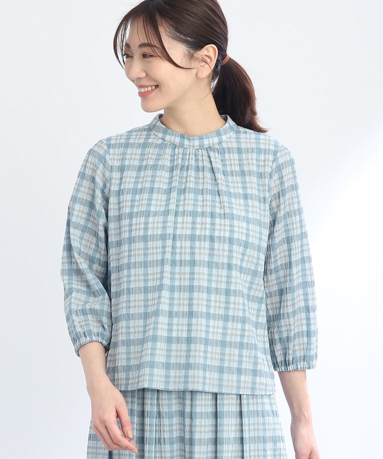 Reflect「【SALE／手洗い可／セットアップ可能】チェック柄シアーブラウス」|シャツ・ブラウス|