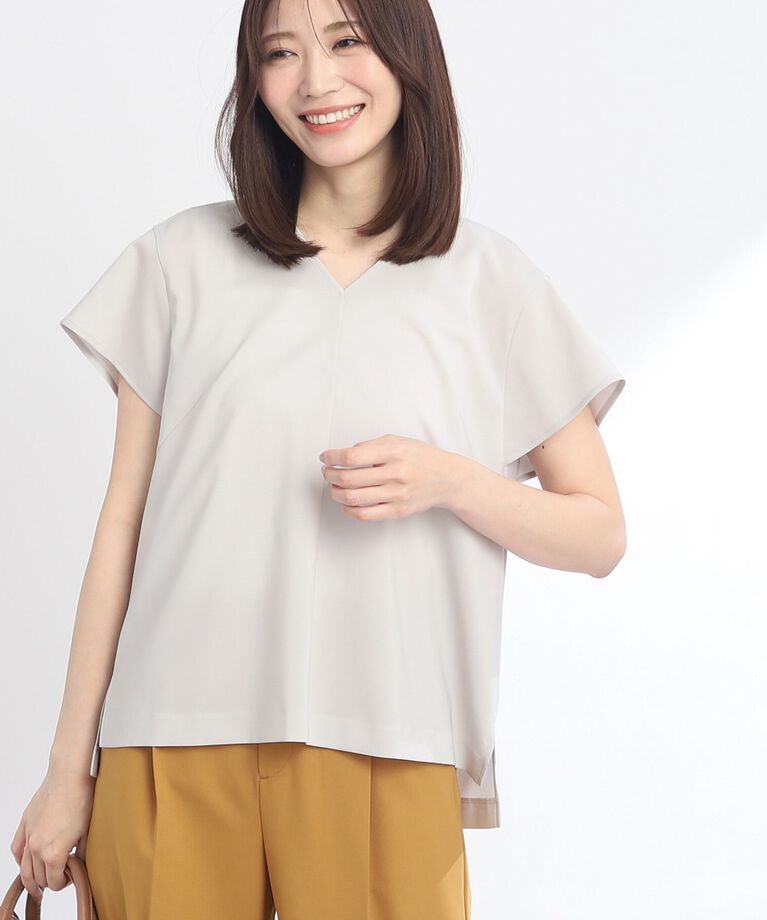 Reflect「【SALE／UVカット／接触冷感／マシンウォッシュ可／セットアップ可能】キレイめリネンライクブラウス」|シャツ・ブラウス|ﾗｲﾄｸﾞﾚｰ(011)