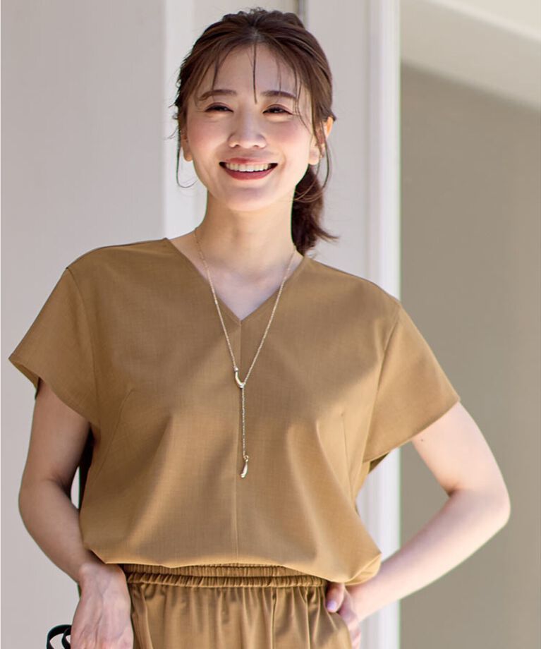 Reflect「【SALE／UVカット／接触冷感／マシンウォッシュ可／セットアップ可能】キレイめリネンライクブラウス」|シャツ・ブラウス|ｷｬﾒﾙﾌﾞﾗｳﾝ(041)