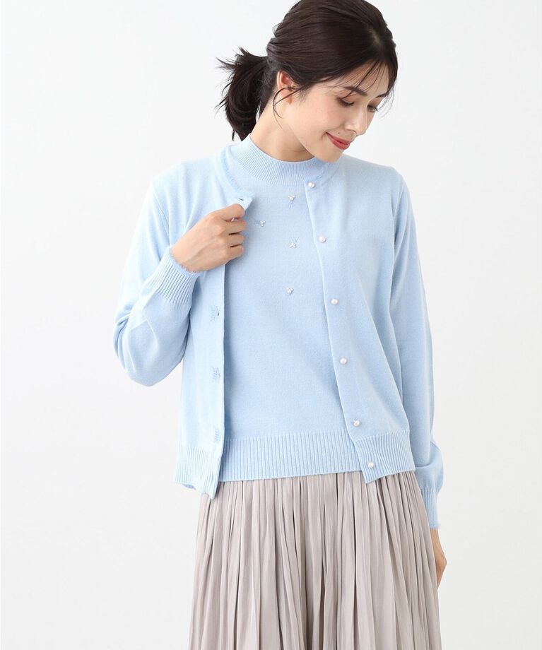 Reflect「【WEB限定カラーあり／洗える／アンサンブル】パール調刺繍ニット＋カーディガン」|カーディガン|