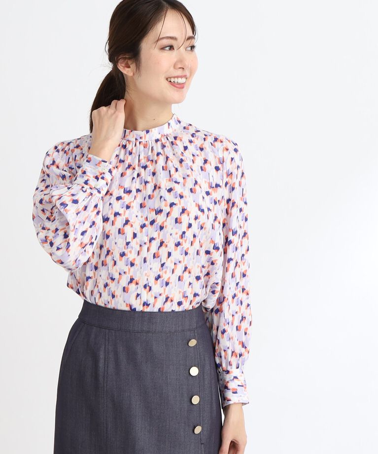 Reflect「【春SALE／マシンウォッシュ可／セットアップ可】パフスリーブプリントブラウス」|シャツ・ブラウス|
