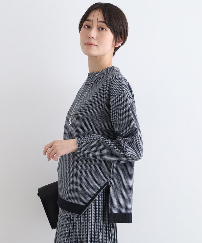 INDIVI「【洗える／SETUP可能】アシメデザイン ジャカードボトルネックニット」|ニット・セーター|
