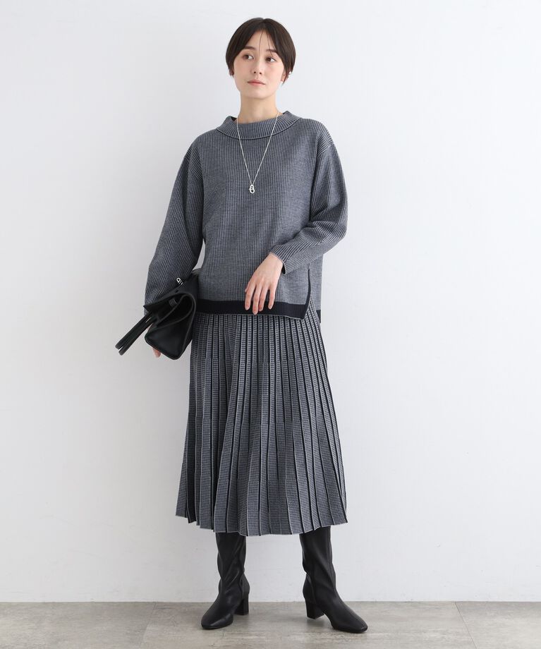 INDIVI「【洗える／SETUP可能】アシメデザイン ジャカードボトルネックニット」|ニット・セーター|