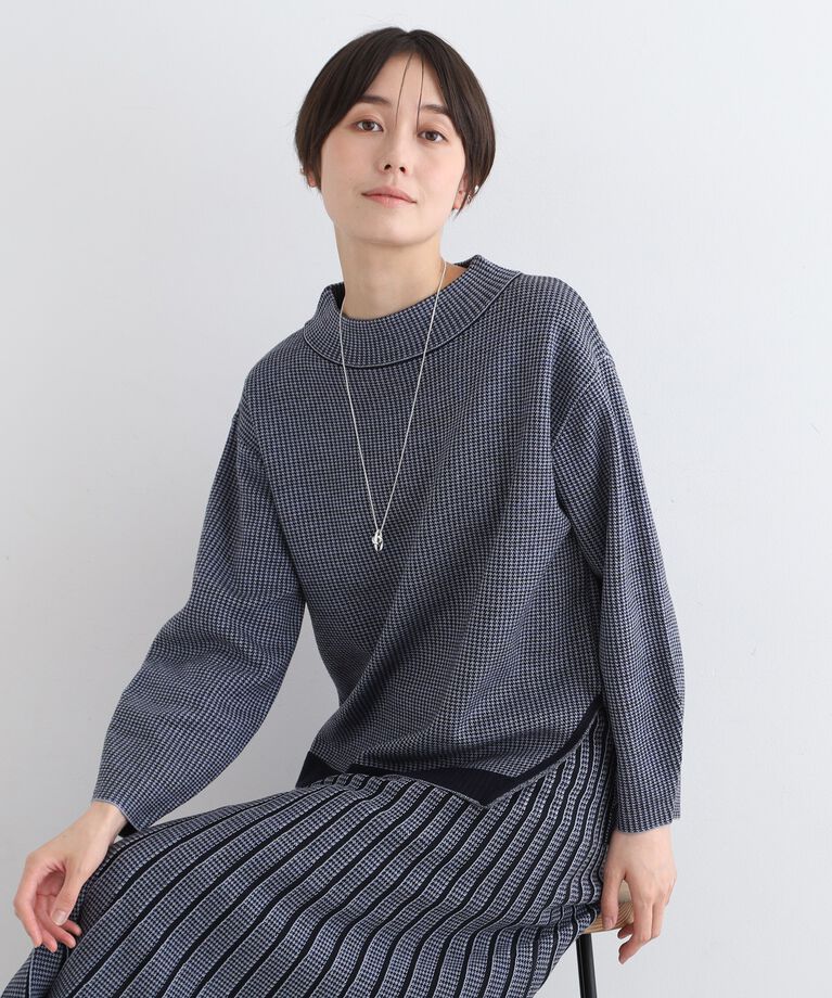 INDIVI「【洗える／SETUP可能】アシメデザイン ジャカードボトルネックニット」|ニット・セーター|ブルー(591)