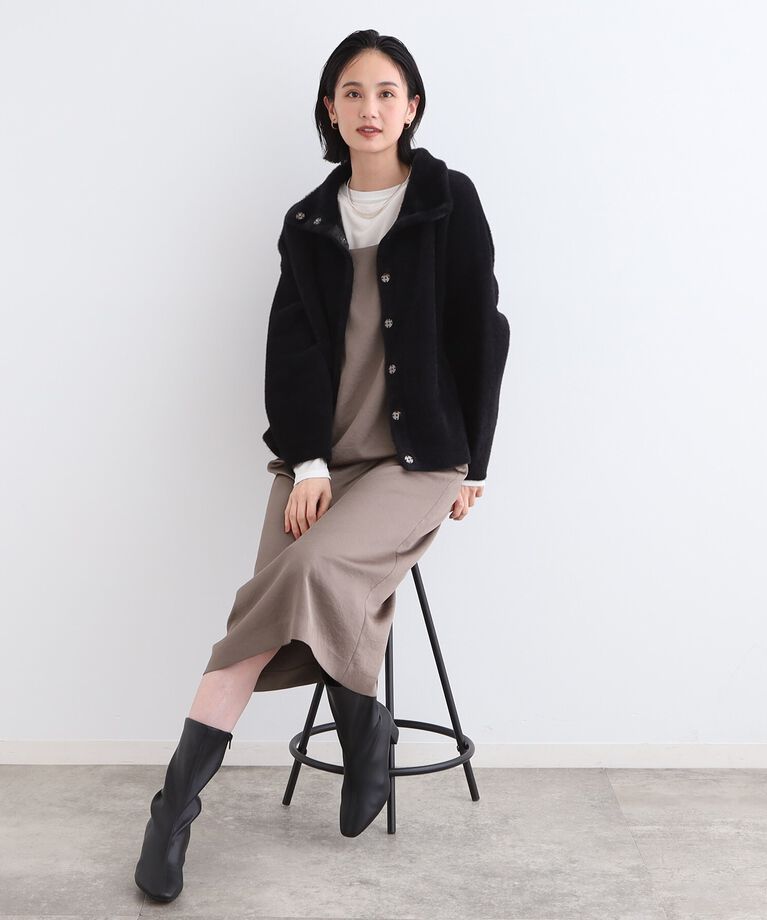 INDIVI「【トレンド】スタンドネック シャギーニットアウター」|ブルゾン・スタジャン|
