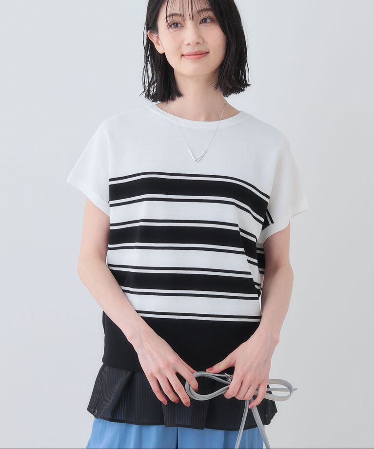 INDIVI「新色登場！【洗える／清涼感】レーヨンストレッチ フレンチスリーブニット」|ニット・セーター|