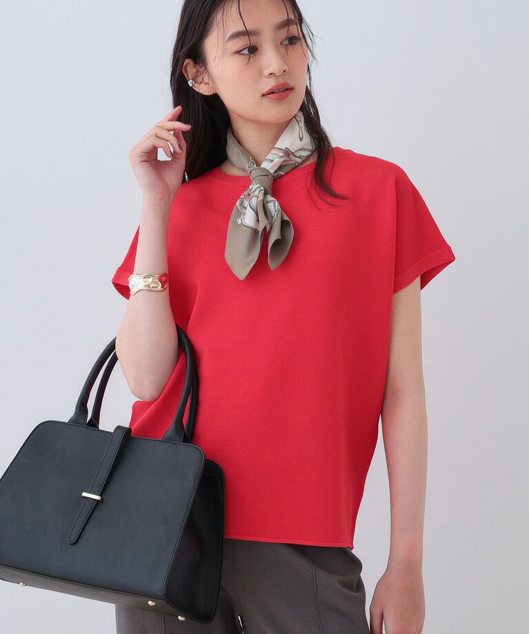INDIVI「新色登場！【洗える／清涼感】レーヨンストレッチ フレンチスリーブニット」|ニット・セーター|レッド(063)