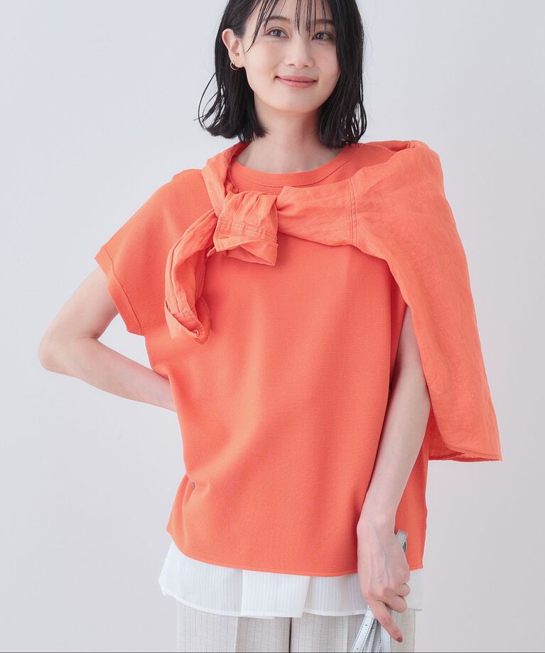 INDIVI「新色登場！【洗える／清涼感】レーヨンストレッチ フレンチスリーブニット」|ニット・セーター|オレンジ(067)