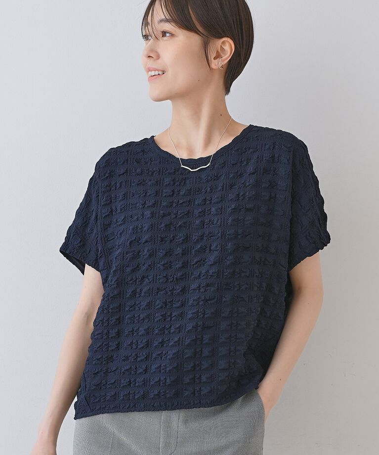 INDIVI「【洗える／凹凸素材／UVケア】コンパクトトップス」|Tシャツ・カットソー|ネイビー(094)