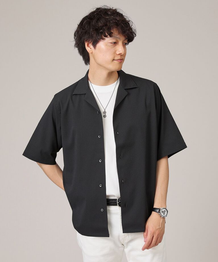 TAKEO KIKUCHI「【Made in JAPAN】DotAir オープンカラー シャツ」|シャツ・ブラウス|ﾌﾞﾗｯｸ(019)