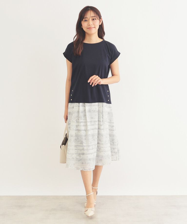 index「《5color》サイドボタン付き フレンチスリーブトップス【接触冷感/洗濯機洗い可】」|Tシャツ・カットソー|