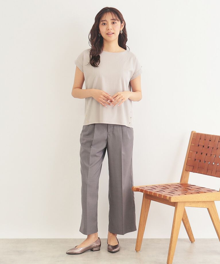 index「《5color》サイドボタン付き フレンチスリーブトップス【接触冷感/洗濯機洗い可】」|Tシャツ・カットソー|
