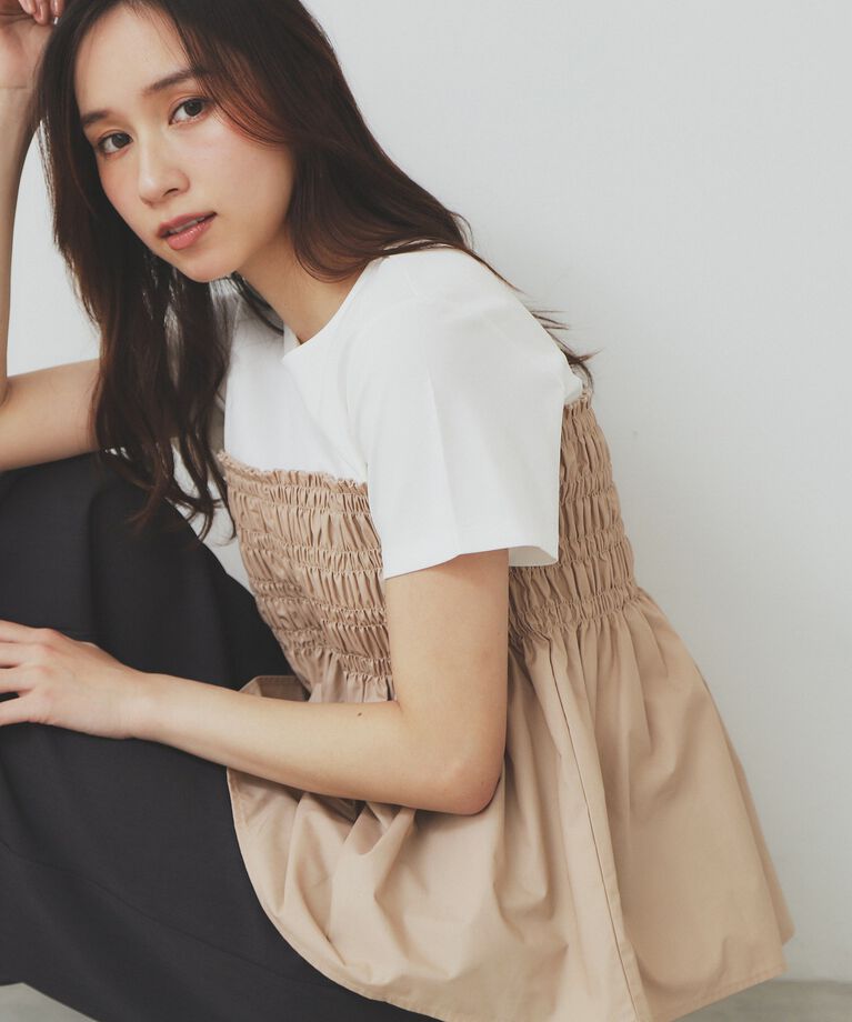 index「シャーリングドッキングペプラムトップス【洗濯機洗い可】」|Tシャツ・カットソー|