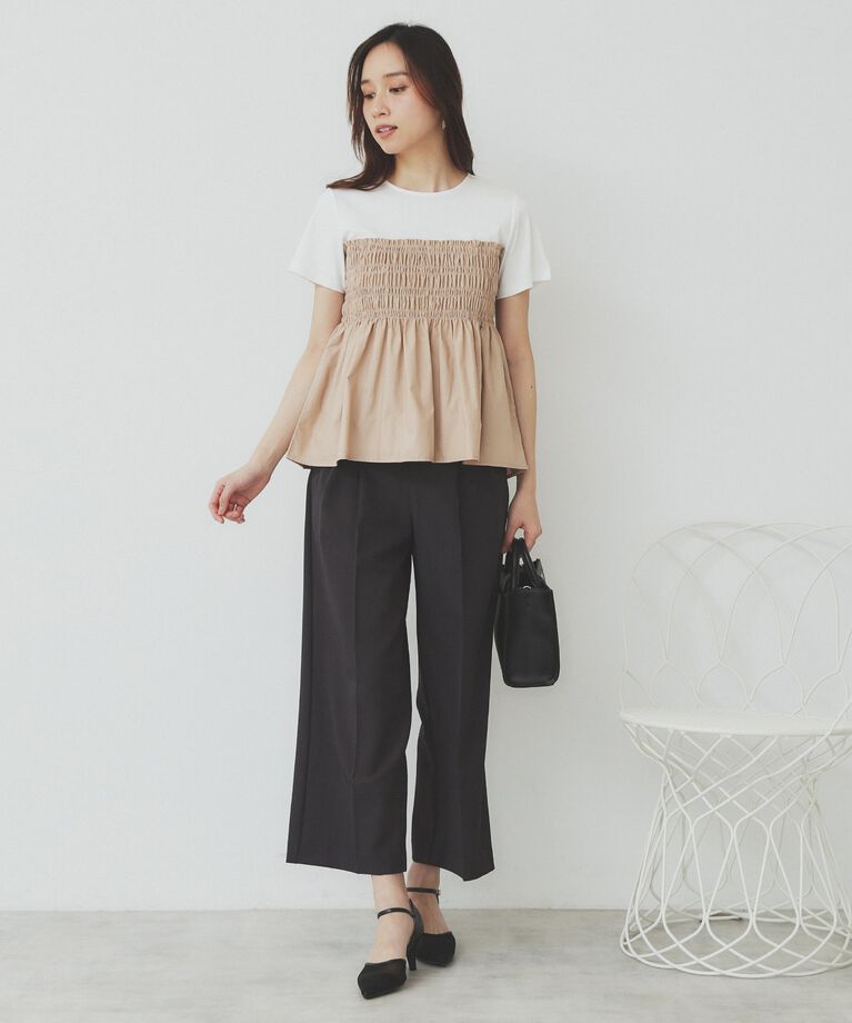 index「シャーリングドッキングペプラムトップス【洗濯機洗い可】」|Tシャツ・カットソー|